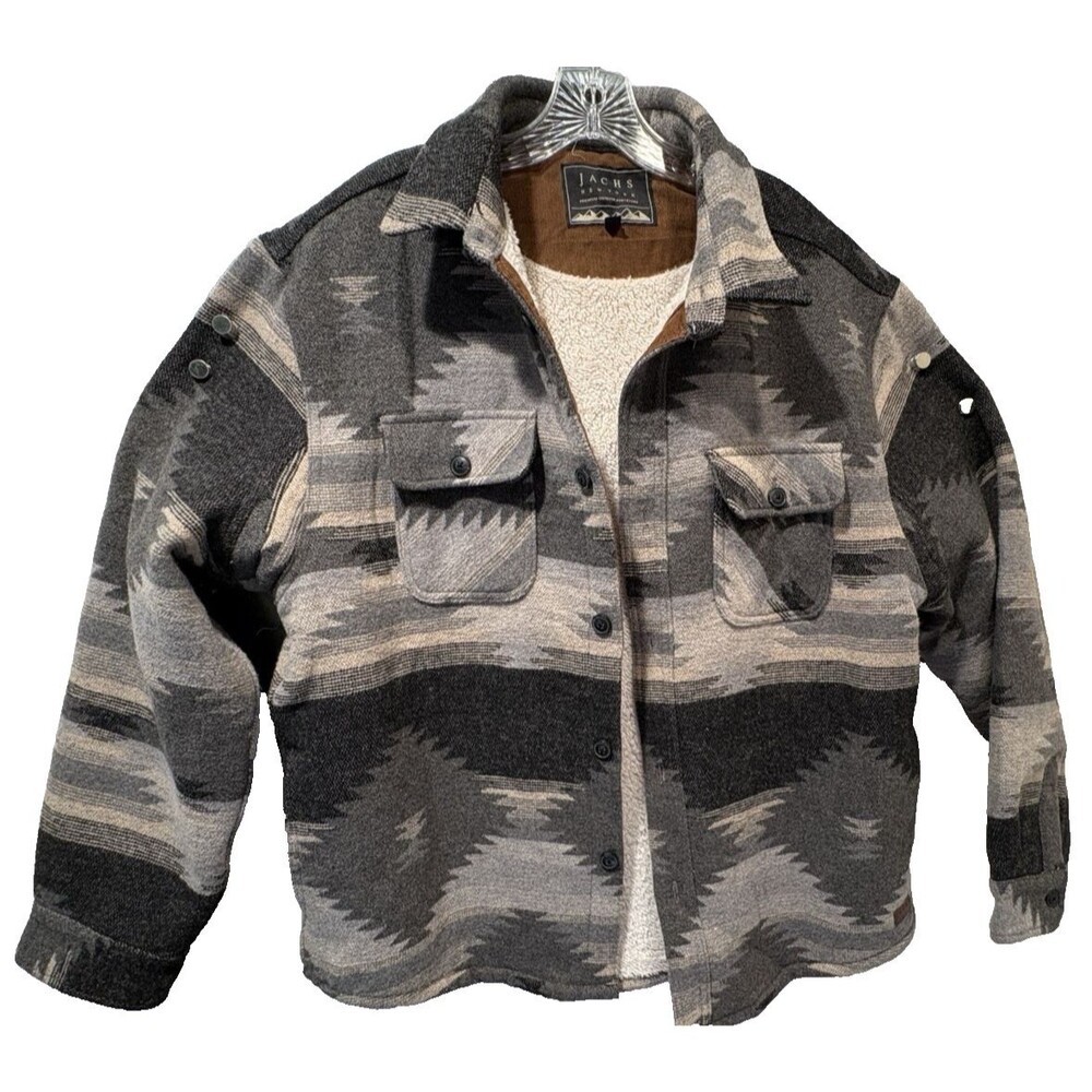 JACHS New York Mens XL Aztec Sherpa Lined Wool Blend Shirt Jacket Southwestern